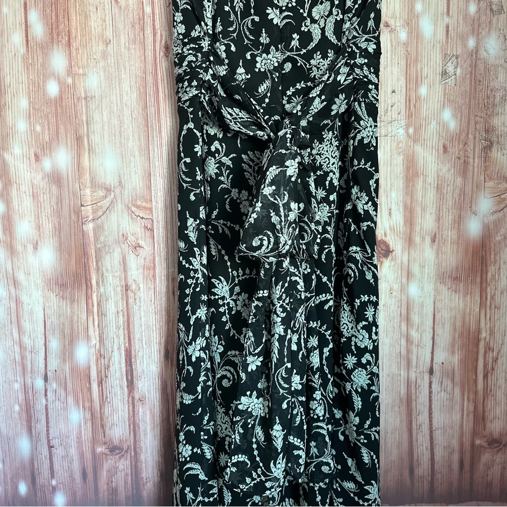 Studio 1940 Black Ruched Tie Waist White Floral Print Maxi Dress Size 14 - Picture 9 of 10